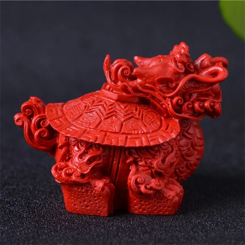 

Natural Cinnabar Carved Dragon Tortoise Ornaments Lifelike Home Decor Statues et Sculptures Desk Decoration Feng Shui Mascot