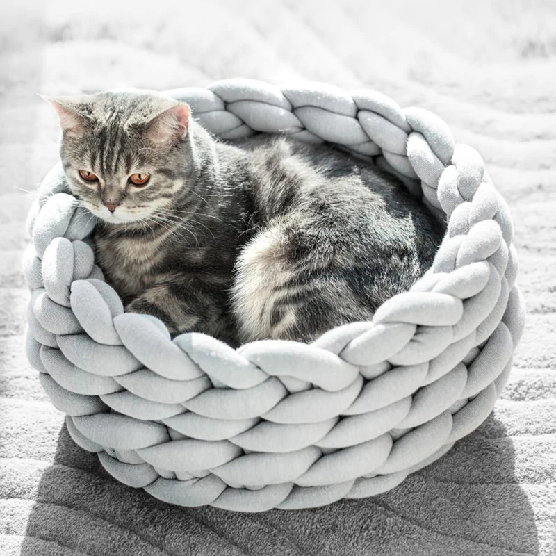 

Roving Yarn Dog Bed Hand Weaving Bed for Cats Core Filling Yarn Washable Pet Sofa Dog Beds Mats Accessories Supplies Products