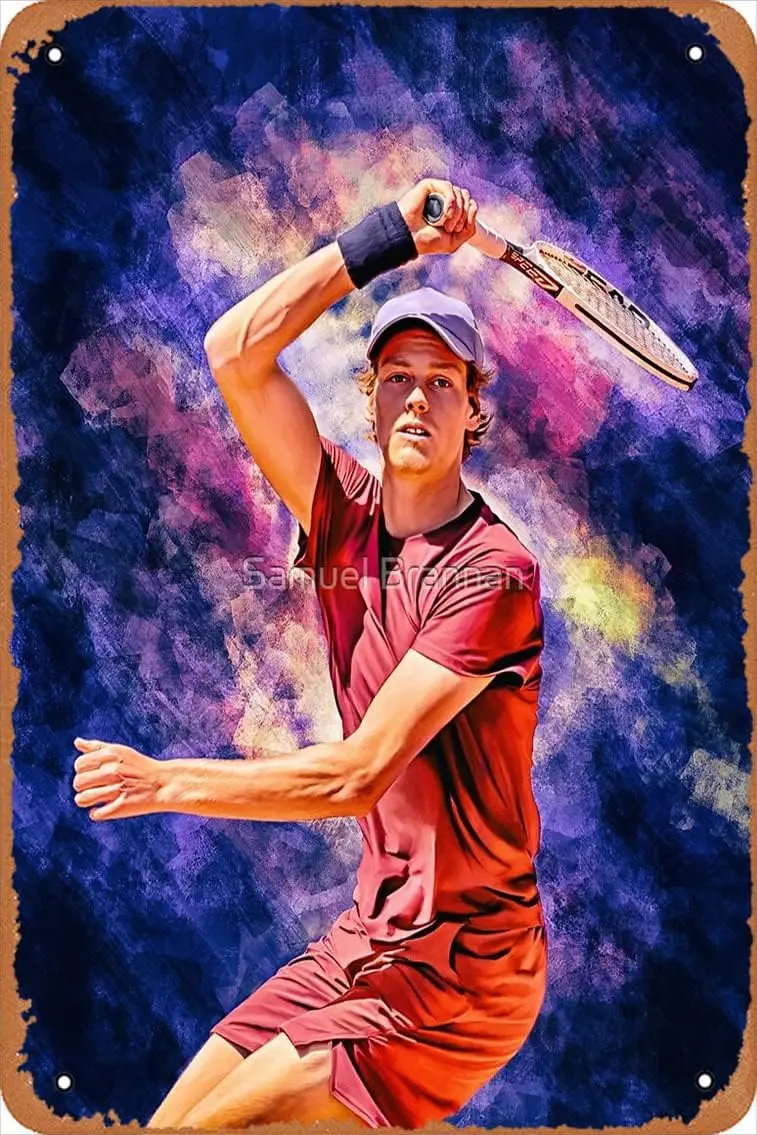 Джинник Сенер играет на руку. Плакат с цифровым рисунком. Подарок фанату Тенниса
