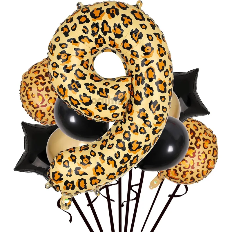 Леопардовый принт с номером 9 круглый комплект воздушных шаров из фольги со