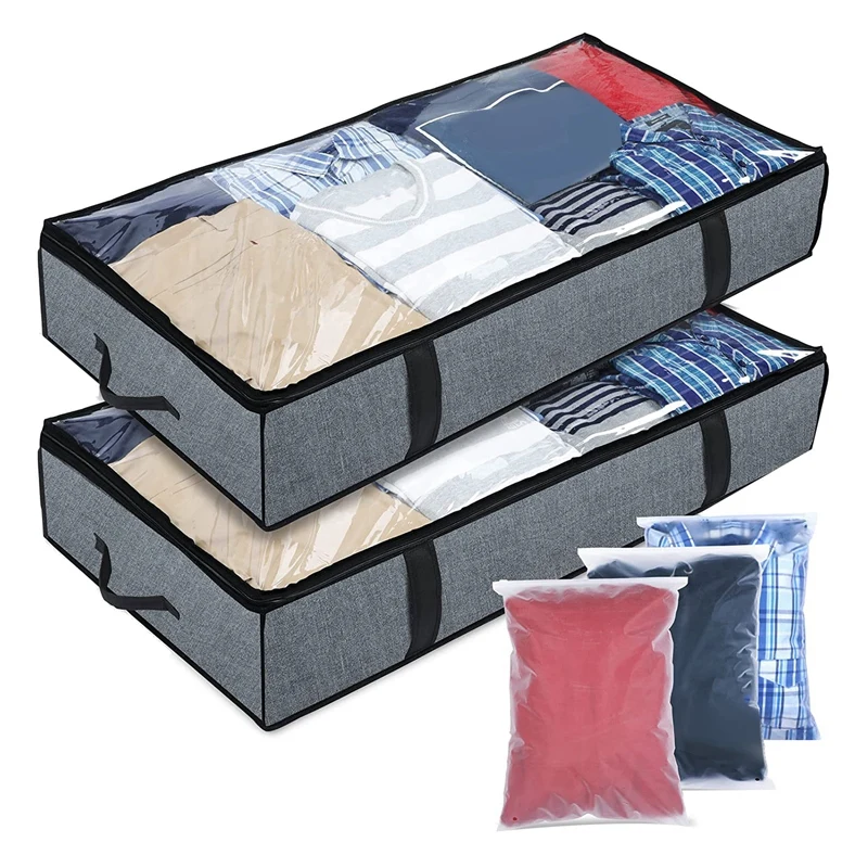 

Ящики для хранения под кровать-упаковка из 2 предметов для хранения под кроватью с 3 пакетами на молнии-Ящики для хранения одежды с крышкой и ...