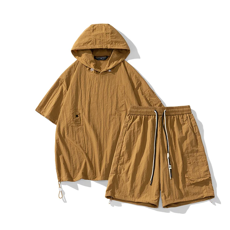 Ropa Men Clothing Hooded Korean Fashion Men Designer Clothes 2 Piece Sets Outfit 2023 Summer Short Sleeve And Shorts Casual Suit