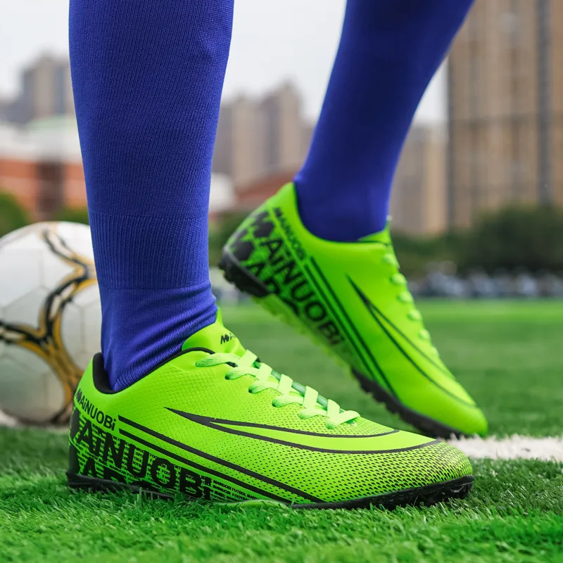 Hot Sale Professional Blue TF Child Football Shoes Breathable Children's Soccer Sneakers Non-slip Lace-up Teenagers Sports Shoes