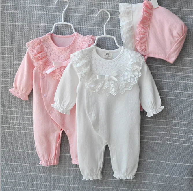 Newborn Romper Baby clothes Cotton princess Jumpsuit & Headband 2 Pcs Lace Infant party Baby Rompers Clothing set