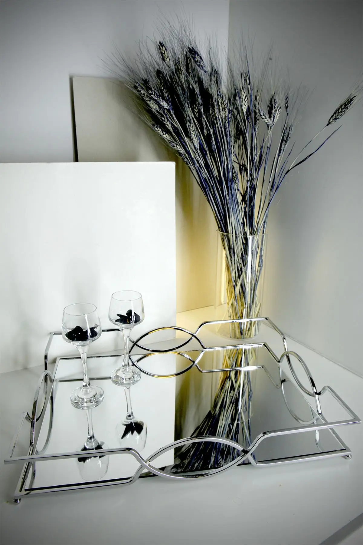 Поднос для хранения Серебряный прямоугольный роскошный стеклянный