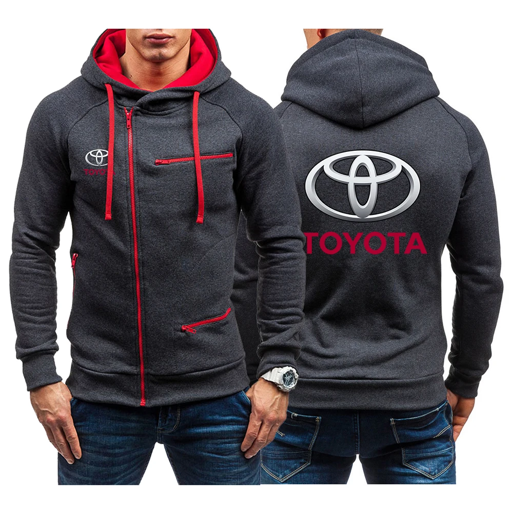 

2022 Toyota Men's Zipper Hoodies Sweatshirts Male Black Red Solid Color Hooded Outerwear Tops Sport Cotton Coats
