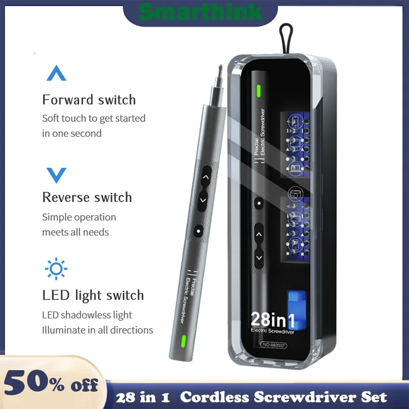 

28 in1 MR1-4mm Precision Electric Screwdriver Set Lithium Battery Screwdriver Kit USB Charge N20/N30 Motor with Shadowless Light