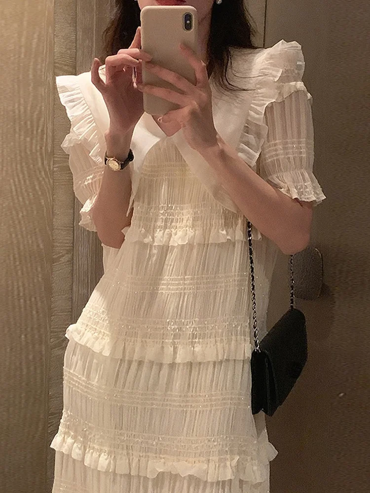 

Женское платье с блестками и оборками, свободное элегантное однотонное плиссированное платье в Корейском стиле, новинка сезона лето 2022, M291