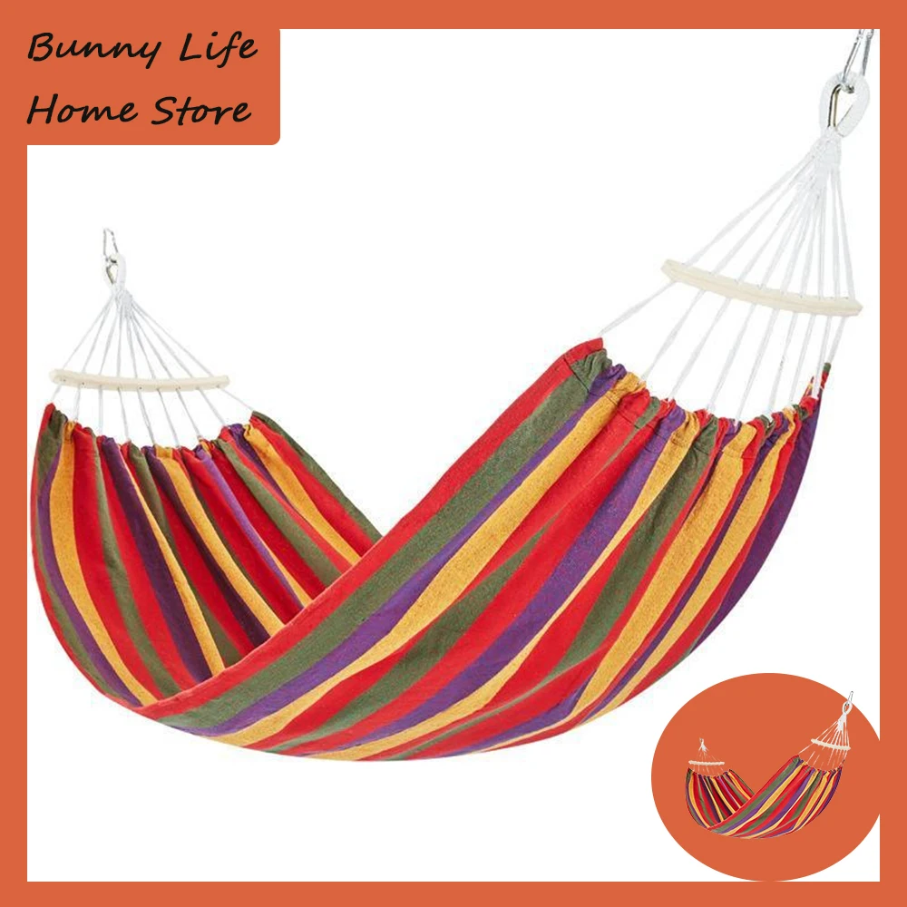 

Outdoor Canvas Hammock Reinforced Anti-Rollover Single Double Outdoor With Bent Wooden Stick Lazy Swing Chair Camping Supplies