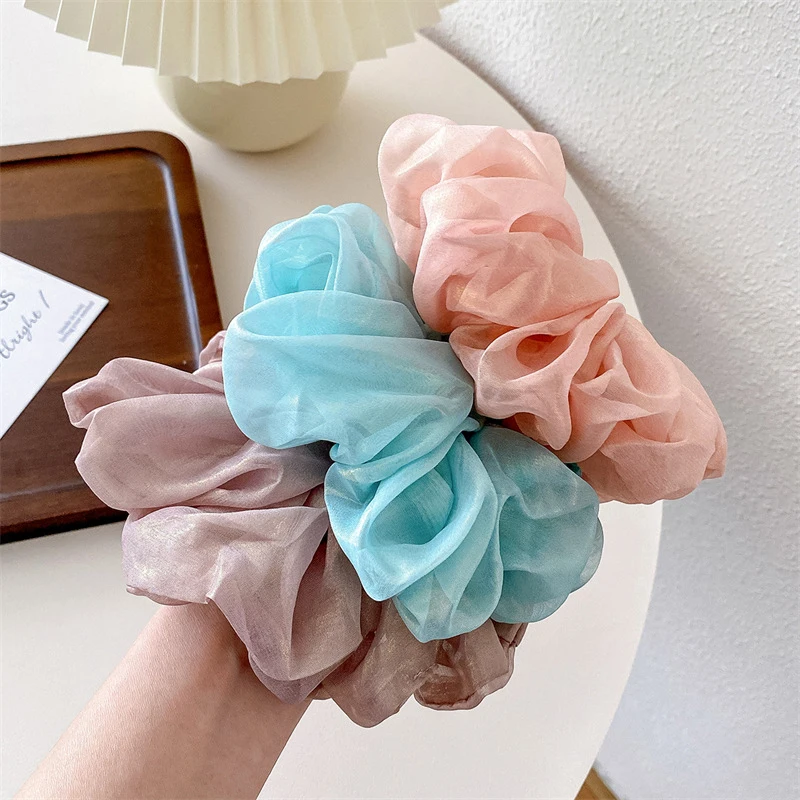 

1pcs Fashion Oversize Organza Solid Color Hair Ties Girl Sweet Hair Rubber Band Soft Scrunchies Ornament Hair Rope Accessories