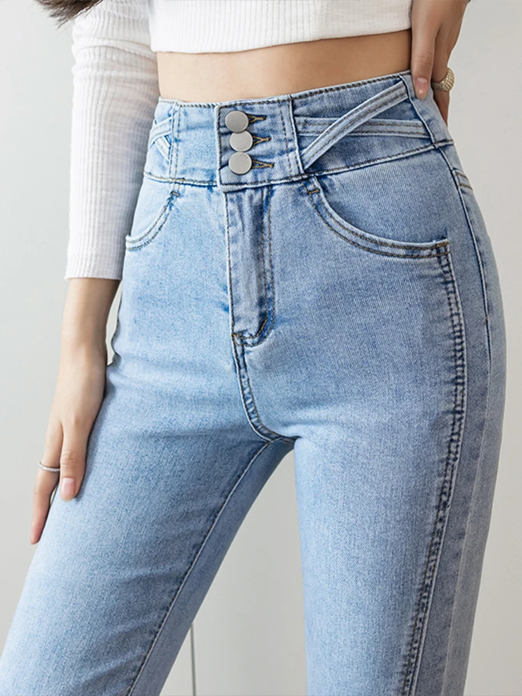 

High Waist Fashion Slit Flare Jeans Women's 2022 Summer Hot Sale New Front and Back Cross Slim Pants korean women's clothing