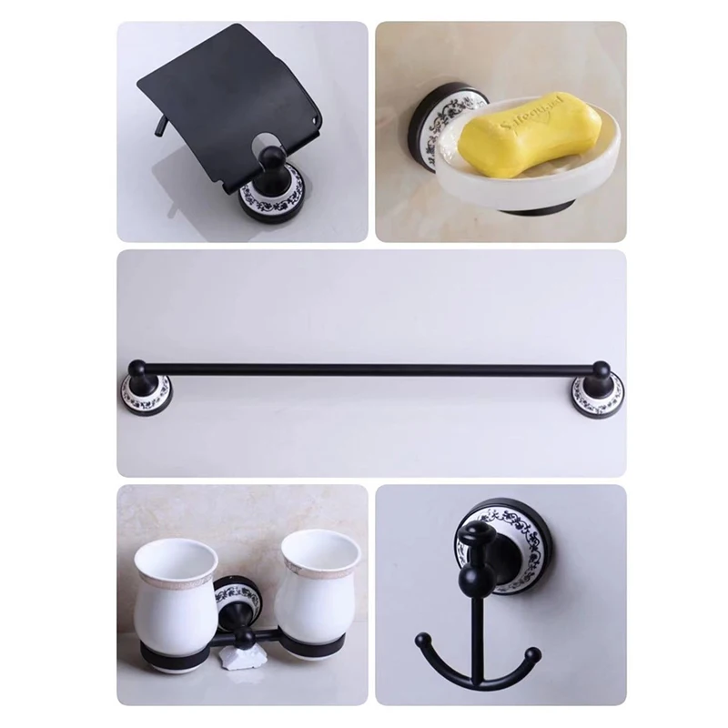 

KEMAIDI Matte Black Bathroom Accessories paper Holder Toilet Brush Rack Commodity Basket Shelf Soap Dish Robe Hook Hair Dryer