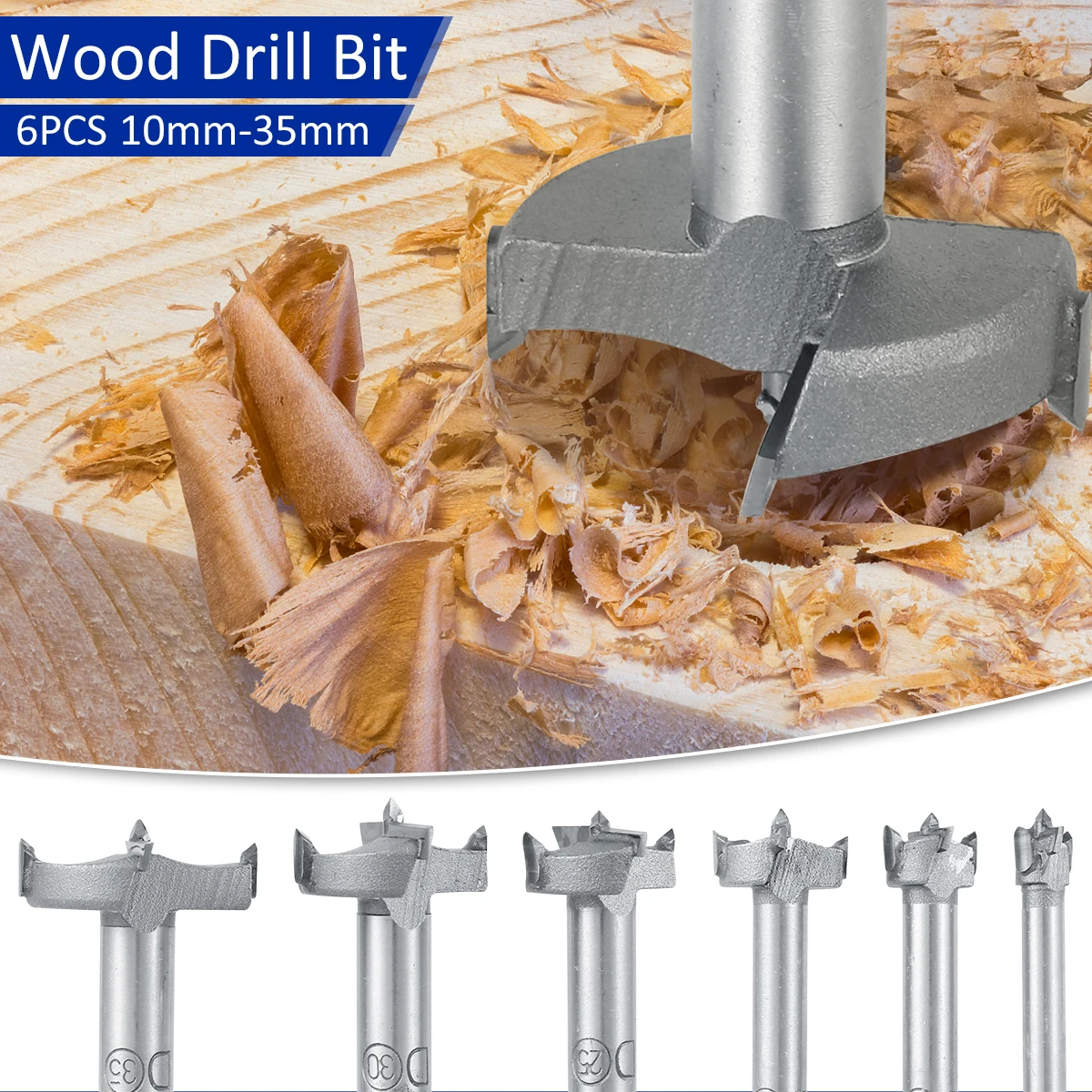 

6 Pcs Drill Bits 10-35mm Carbide Wood Hole Saw Drilling with Round Shank Flat Wing Drills for Plastic Plywood Woodworking