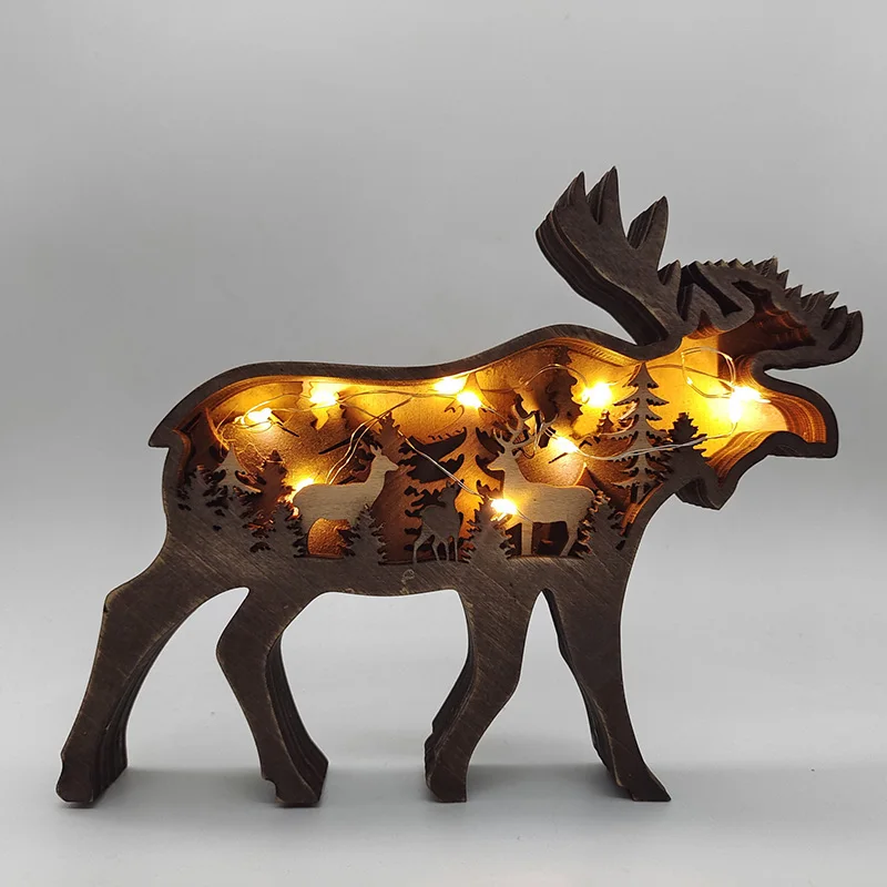 

Wooden Animal Wolf Statue Creativity Wolf Totem Office Home Decorate Crafts Christmas Gift North Forest Elk Brown Bear Ornaments