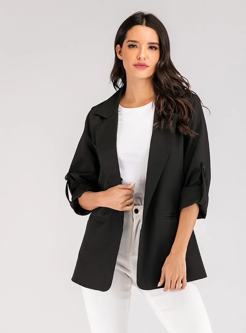 Women Blazers Black Jackets Elegant Work Solid Color Buttonless Suit Office Lady Blazer Suit High Quality Commute Casual Jackets