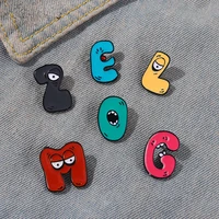 wholesale 26 letters enamel pin custom funny face brooch backpacks lapel pins cartoon humor metal badge jewelry gift for friend