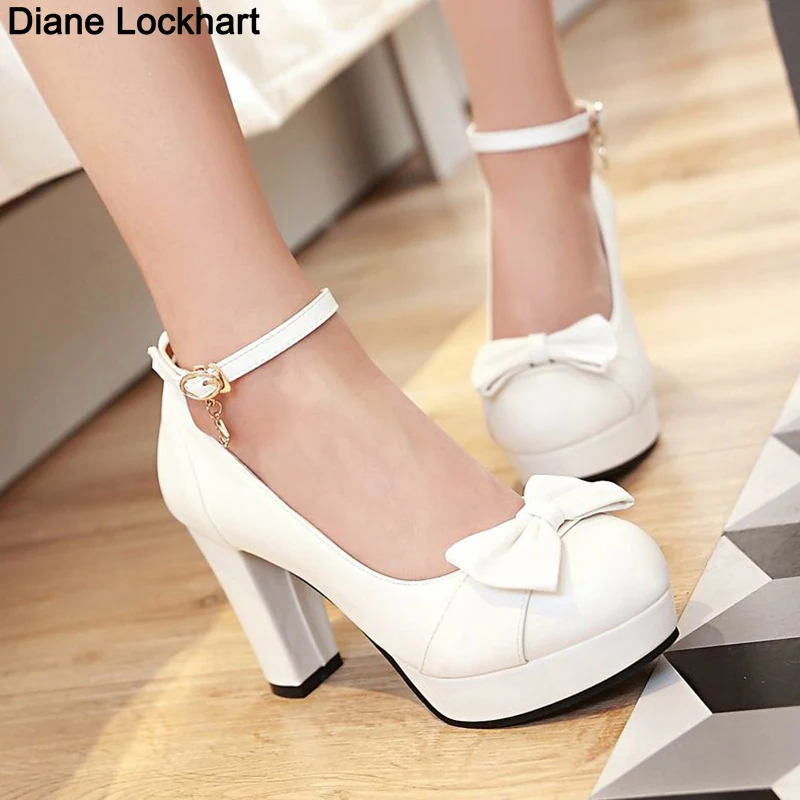 

Free ship Women Sweet Bow High Heels Shoes High Heel Shoes Platform Bottom white Work Shoes Women Dress Wedding Shoes Size 42