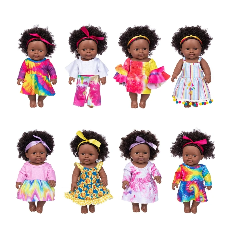 

30cm Realistic Black Baby Girl Doll w/ Cute Hairband Baby Toy Infant Xmas Gift Dropshipping