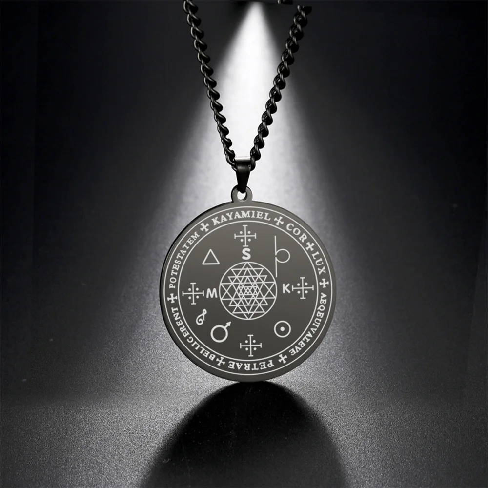 EUEAVAN Seal of Angel Archangel Kayamiel Necklace Stainless Steel Chain Solomon Kabbalah Overcome Negative Being Amulet Jewelry
