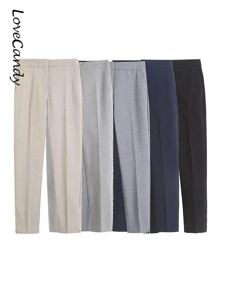 Casual Loose Women Solid Pleated Suit Pants 2023 Spring Fashion Office Ladies Trouser Female Wide Legs Straight Suit Trousers