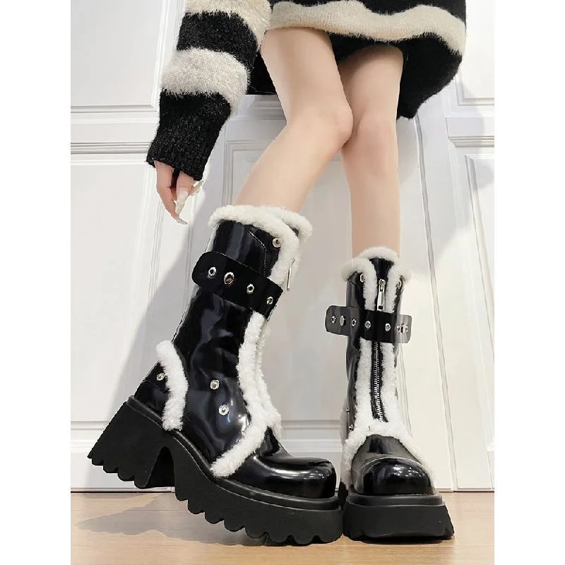 

Новинка 2023, женские зимние ботинки, утепленные меховые зимние ботинки, женская кожаная обувь, зимняя обувь с мягкой подошвой и высоким верхом, женские нескользящие ботинки