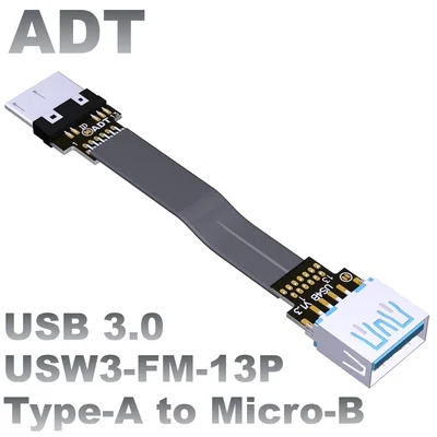 

5G/bps 3A USB3.0 male to female flat and thin connection data cable 3cm-3m Type-A to micro-B does not support OTG