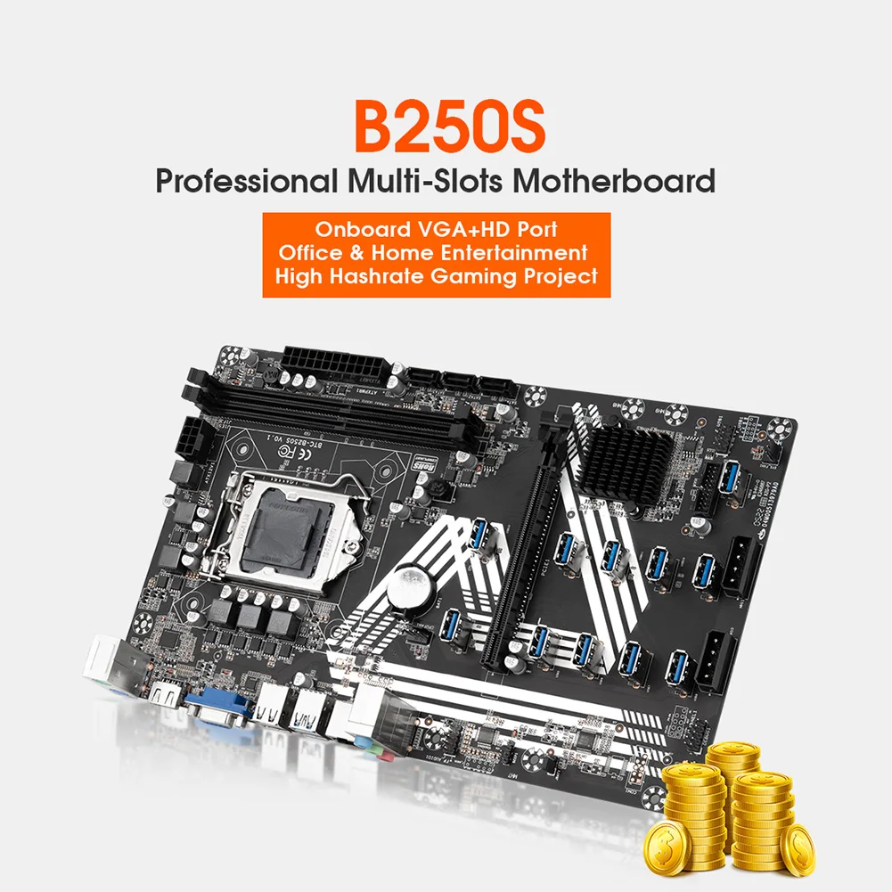 

New B250S Mining Motherboard 11x USB 3.0 to PCI Express X16 Graphics Card Slot LGA1151 Computer ETH Miner Mainboard Module Board