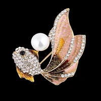 crystal pearl goldfish brooches for women suit rhinestone jewelry cardigan metal pins scarves buckle badge bag clothes accessory