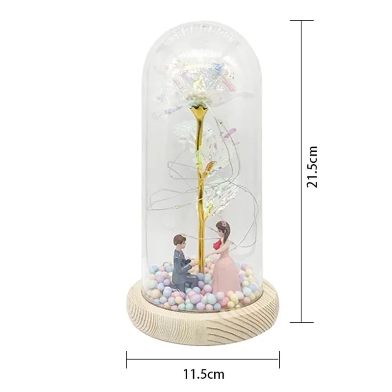 Artificial Eternal The Beast Beauty Rose Eternelle Flower In Glass Dome LED Christmas Mother's Birthday Valentines Day Gift. images - 6