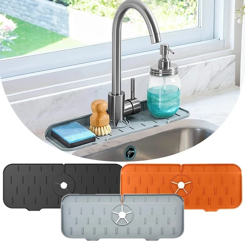 

Kitchen Silicone Faucet Absorbent Mat Sink Splash Catcher Countertop Protector Mat Draining Pad for Bathroom Kitchen Gadgets
