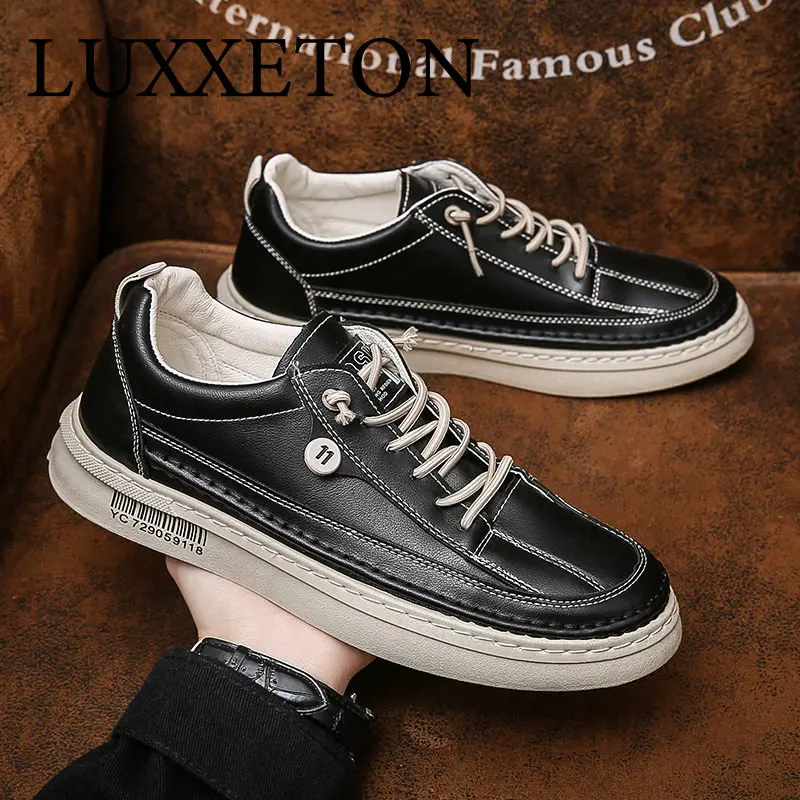 Men Shoes Sports Board Versatile Casual Leather Breathable Fashion Thick Sole Low Lace 2022 New Spring