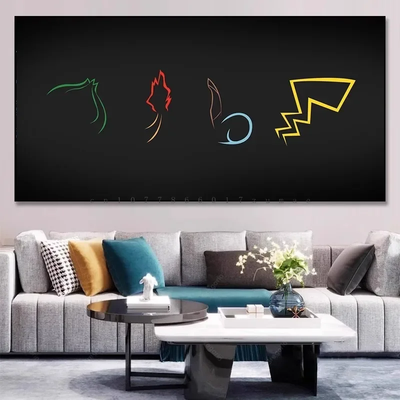 Pokemon Peripheral Poster Anime Watercolor Canvas Painting Art Wall Sticker Kawaii Abstract Picture For Living Room Decor