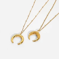 ins hot horn pendant necklacegold color plating stainless steel stylish moon horn necklace for women girl trendy jewelry gift