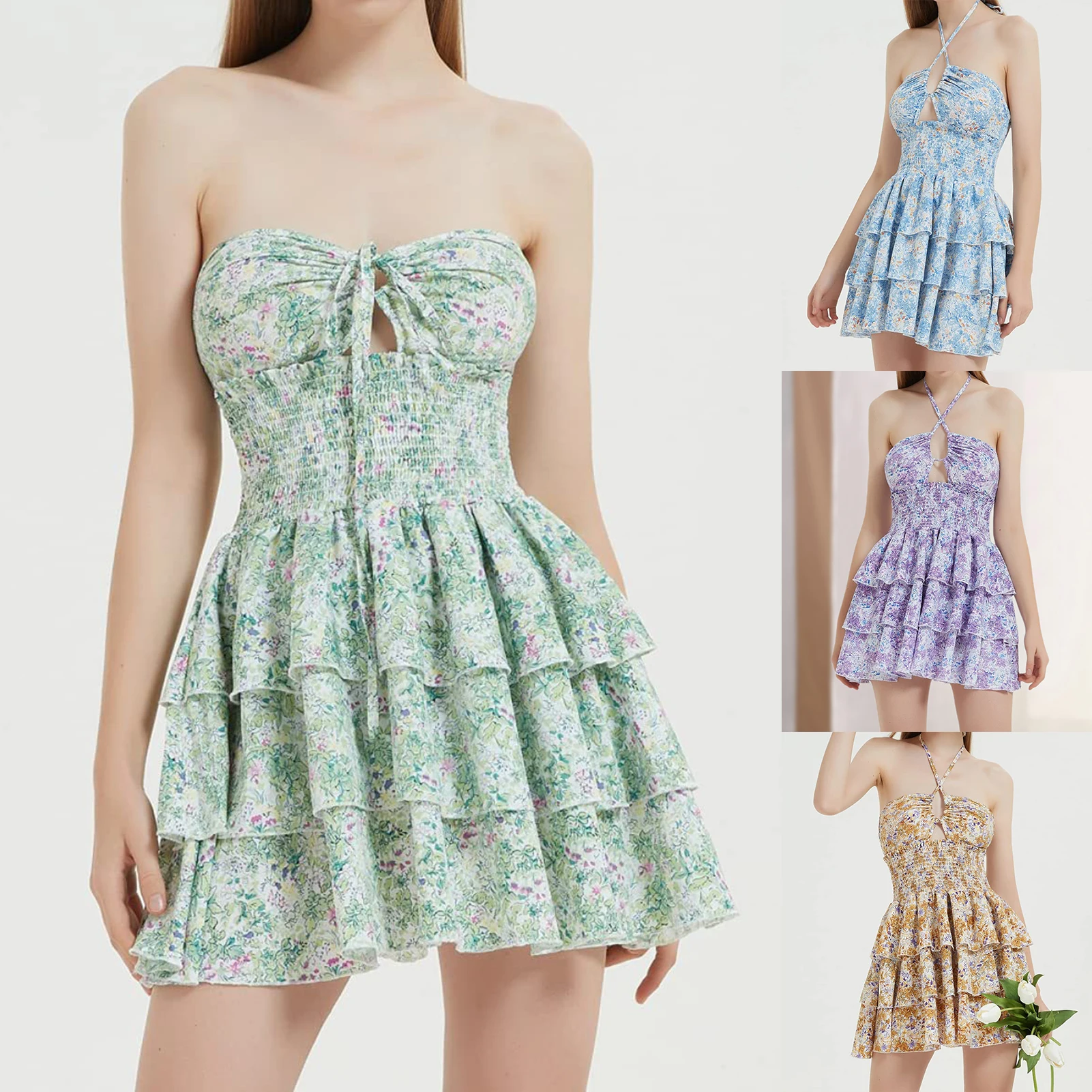 

Женское летнее платье в стиле бохо, Пляжное платье с цветочным принтом, туника, сарафан, свободная футболка, платье мини, яркое платье, костюм, 2023