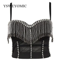 2022 sexy tassel rhinestone mesh crop tops outside wearing fashion backless camisole nightclub party show cropped female clothes