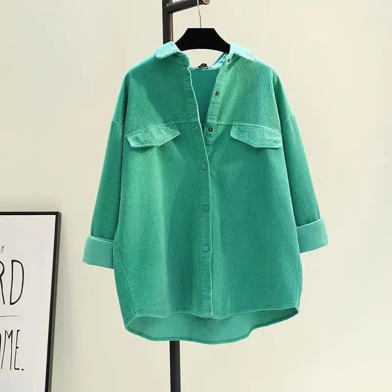 

Fruit green corduroy padded shirt coat Women's spring summer 2022 new loose casual shirt cardigan top
