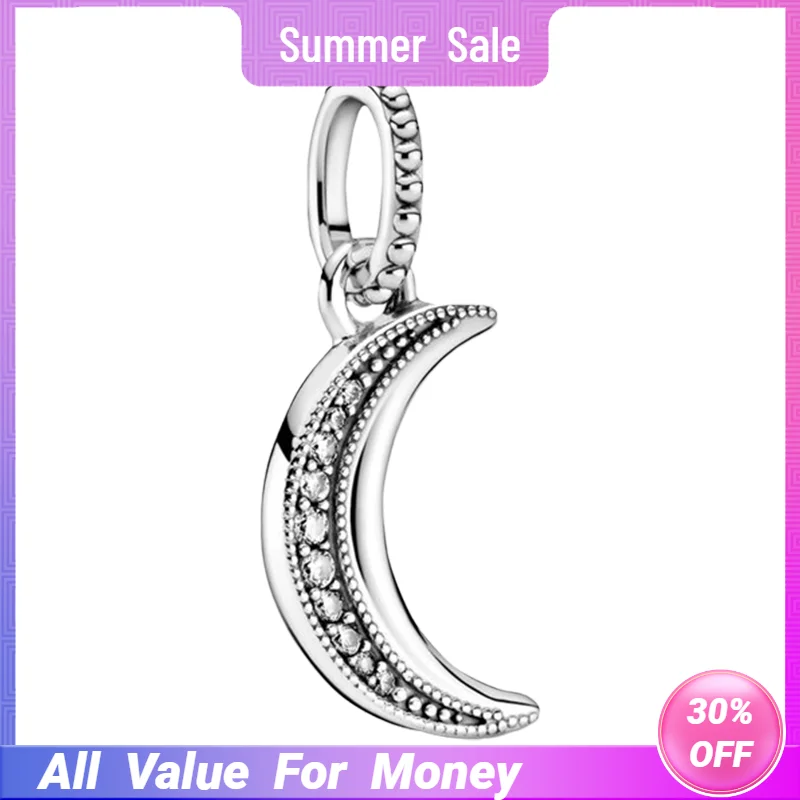 

Sparkling Crescent Moon Necklace Pendant Charm For Women 925 Sterling Silver Original Fine Jewelry Making Zircon Stones Trinkets