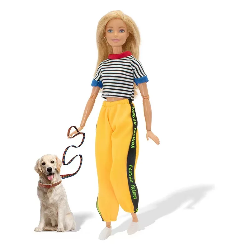 

1/6 BJD Doll Clothes Set For Barbie Accessories Stripped Shirt Tops Yellow Pants Trousers 11.5“ Dollhouse Outfits Kids Toy Gifts