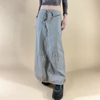 weiyao low waist casual loose size pockets streetwear cargo long skirts womens drawstring hem split design preppy bottoms