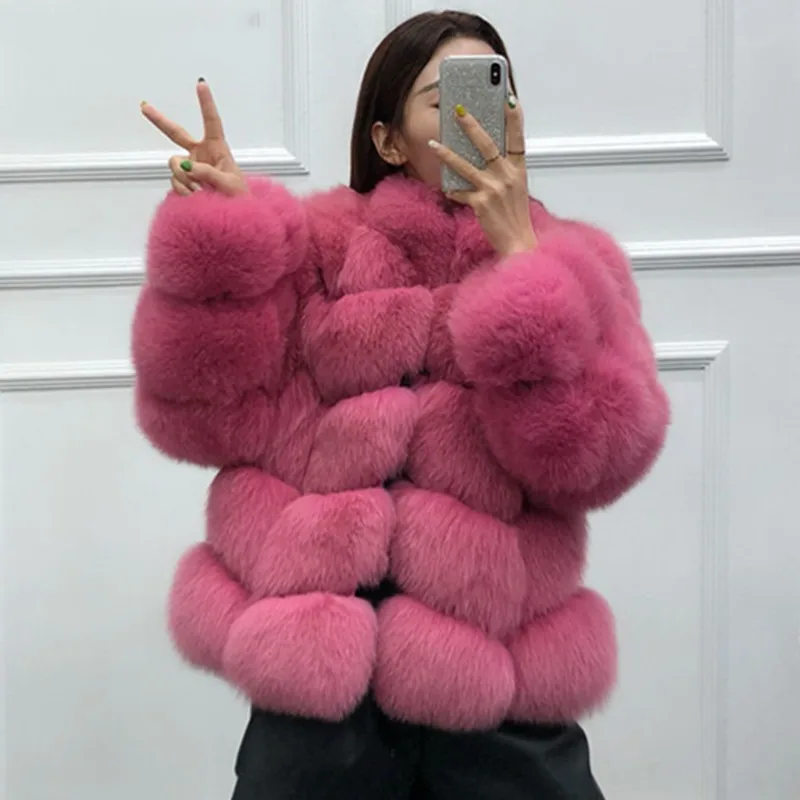 luxury Winter Warm natural fox fur coats outerwear genuine real Fur coats for women