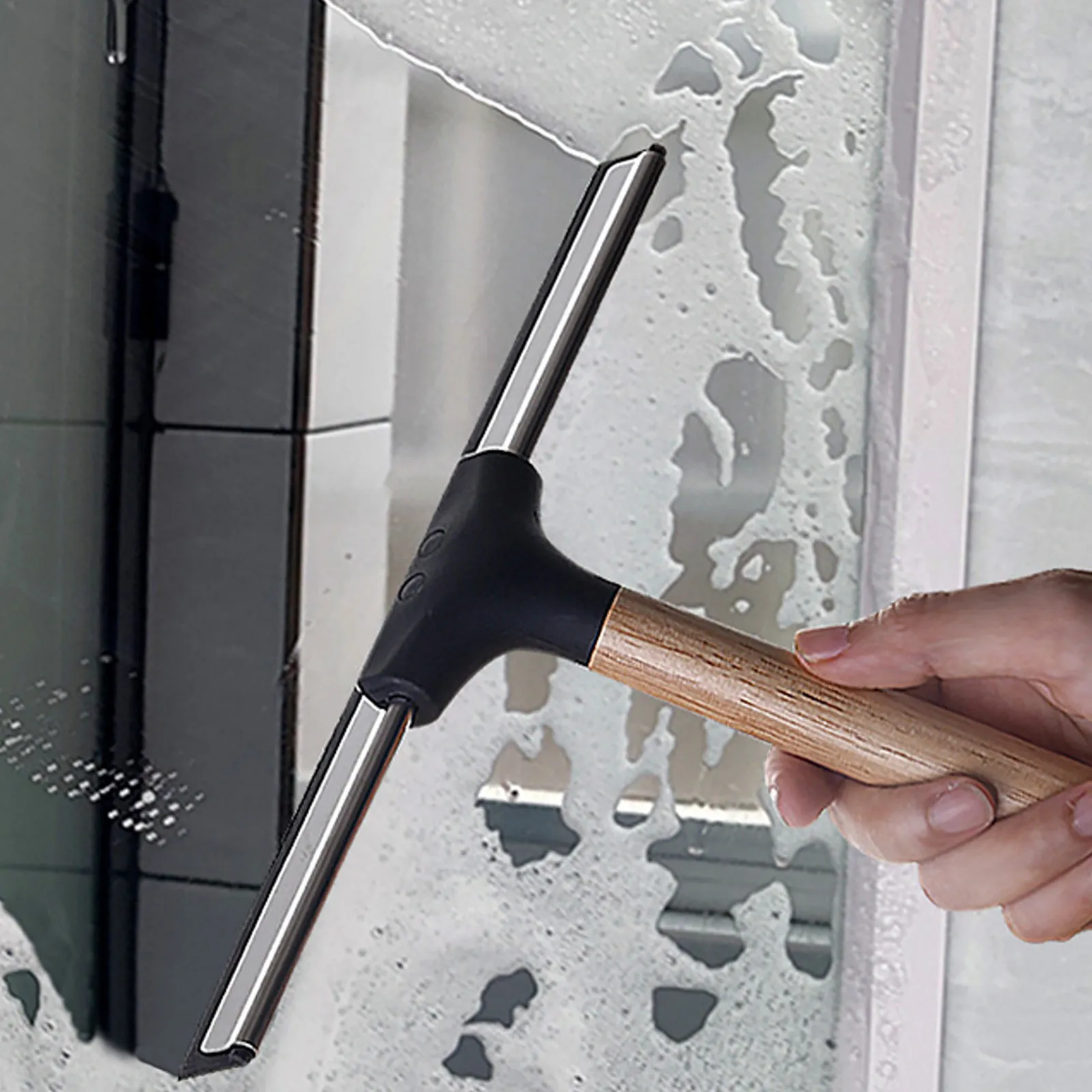 Household Wooden Handle Glass Scraper Window Cleaner Commercial Silicone Bathroom Cleaning Tool Shop Vac Extractor Attachment