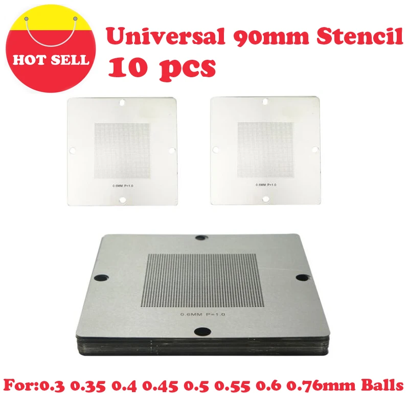 

10 шт. универсальный набор трафаретов Bga 90 мм, инструмент для пайки BGA, ремонта, реболлинга для шариков 0,3 0,35 0,4 0,45 0,5 0,55 0,6 0,76 мм