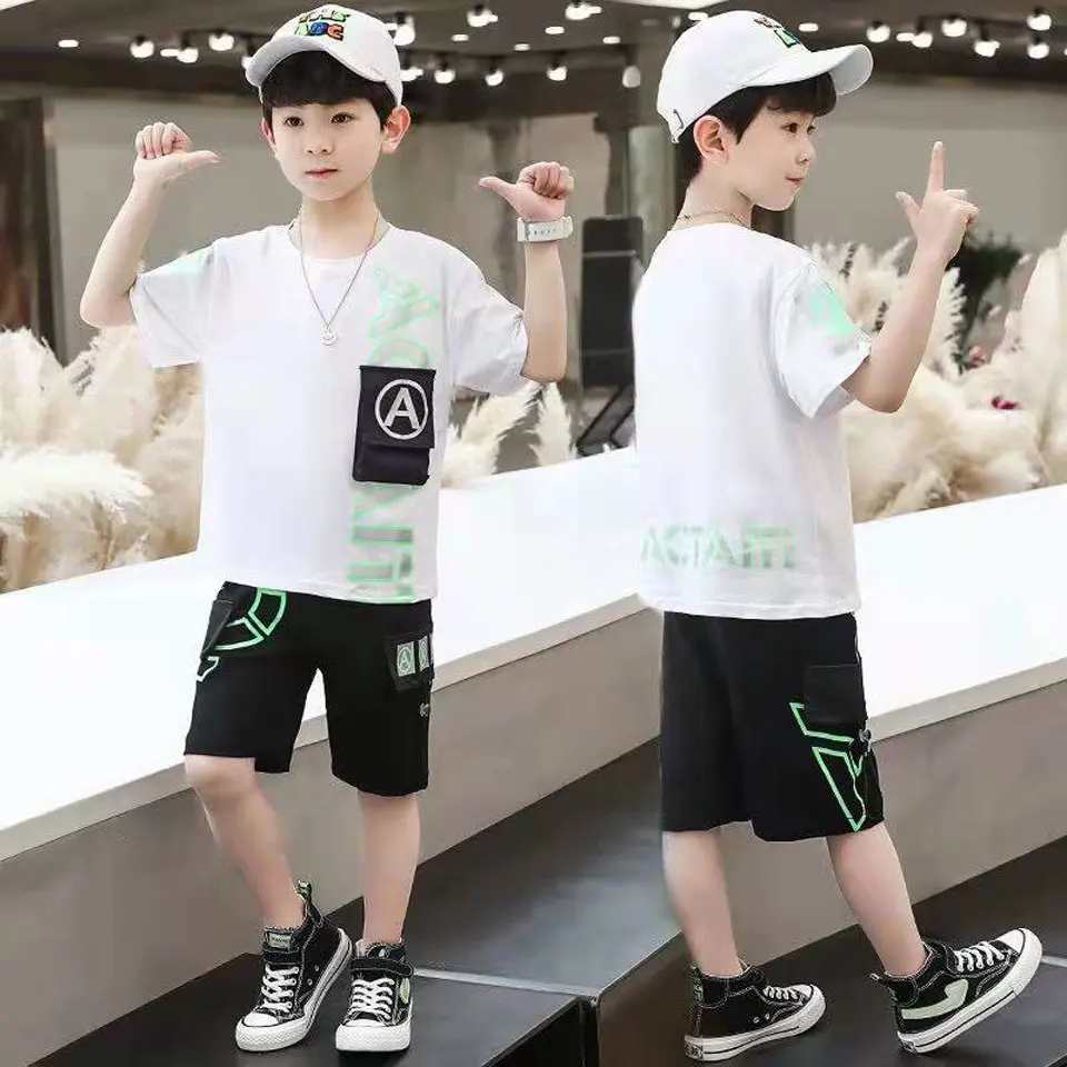 

Футболка и брюки для мальчиков, с круглым вырезом, на Возраст 3-12 лет