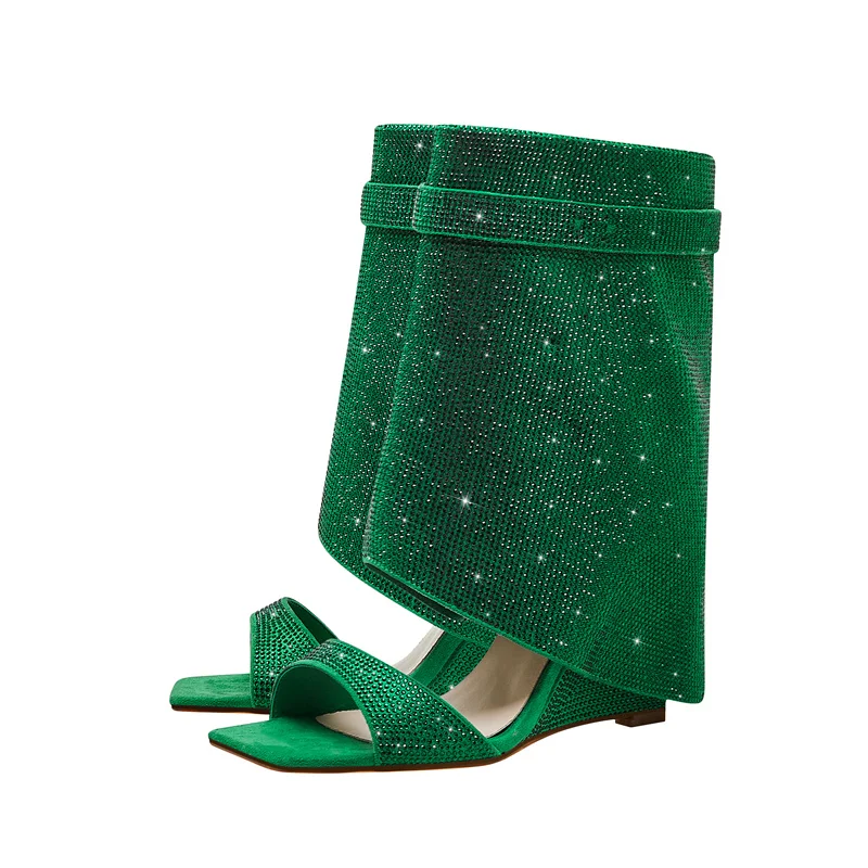 

Женские летние Крутые ботинки, блестящие босоножки, роскошные дизайнерские ботинки на высоком каблуке, ботинки с юбкой, женские туфли-лодочки