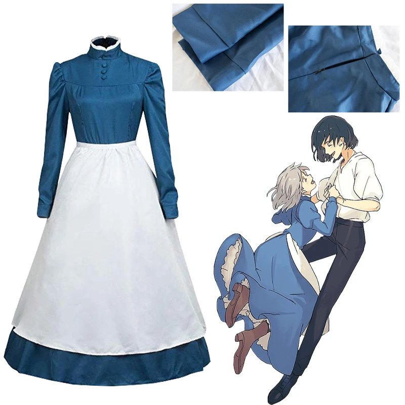 

Костюм для косплея Софи Хаттер из аниме «Хой движущийся замок», голубое длинное платье Софи Хаттер, униформа для женщин на Хэллоуин