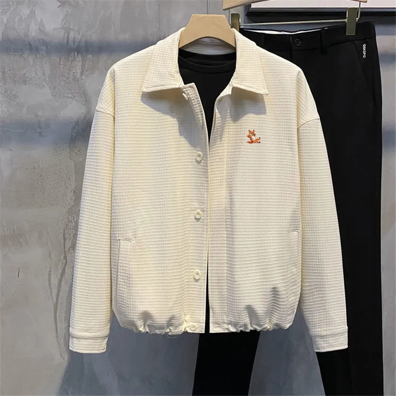 

Spring Mens Jacket Fashion Brand Maison Fox Mascot Embroidery Logo Cardigan Street Casual Jacket Cotton Trendy Simple Lapel Top