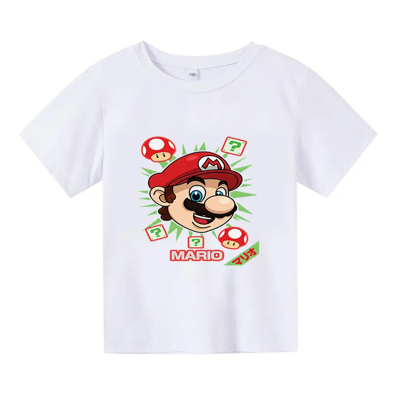 

Футболка с коротким рукавом и мультипликационным принтом «Супер Марио» для мальчиков и девочек, модная летняя повседневная Милая одежда с ...