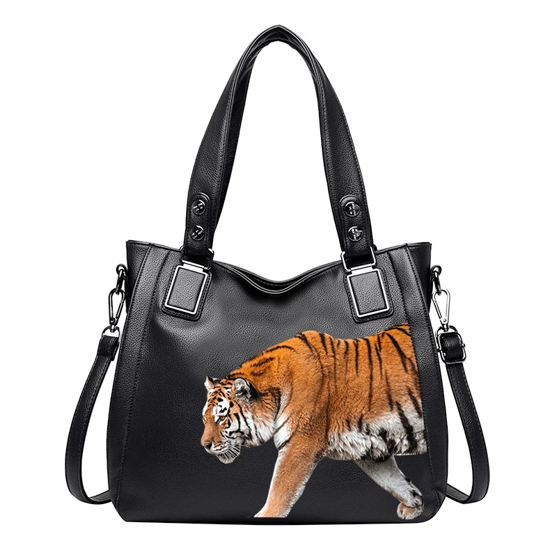 

Women Luxury Bag Casual Tote Bag Female Fashion Designer Handbags High Quality Lady PU Leather Shoulder Tiger Picture Bags