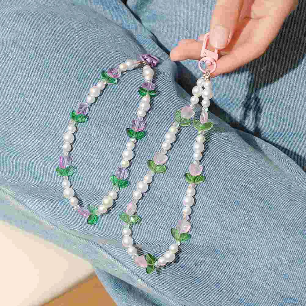 

2 Pcs Key Holder Imitation Pearl Hanging Charm Charming Phone Lanyard Charms Chain Pendant Plastic Cellphone Decor Girl