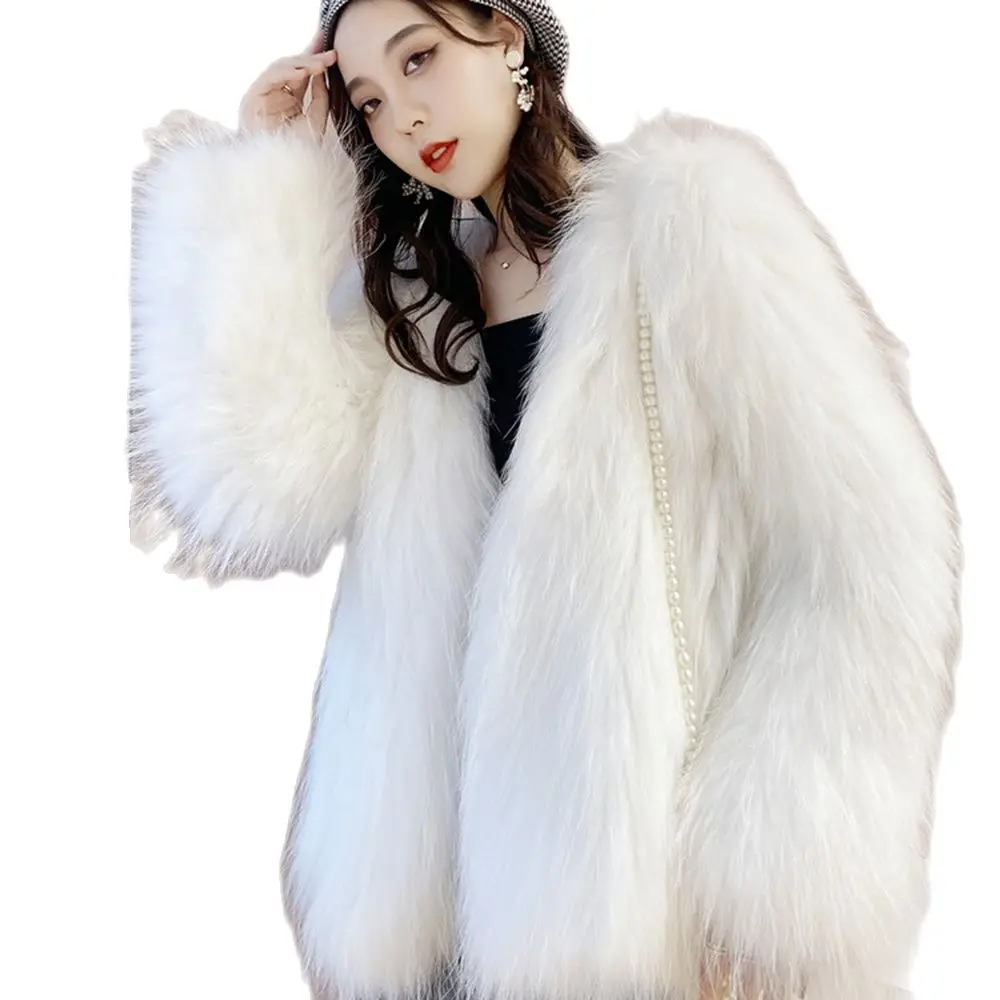Women New Fashion Fox Fur Coat Short Mink Beautiful Raccoon Fur Jacket Pure White Pink Slimming Overcoat For Autumn Winter XS S
